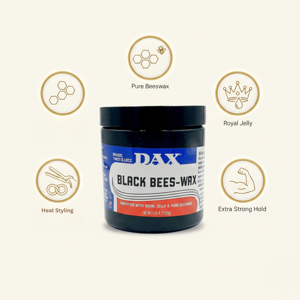DAX Black Bees-Wax Eigenschaften mit reinem Bienenwachs und Gelée Royale – ideal für Braids, Locs, Twists und grobes Haar