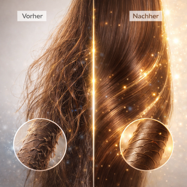 Vergleich von trockenem, sprödem Haar vor und nach Anwendung des Shea Moisture Conditioners für sichtbar glatteres und gesünderes Haar