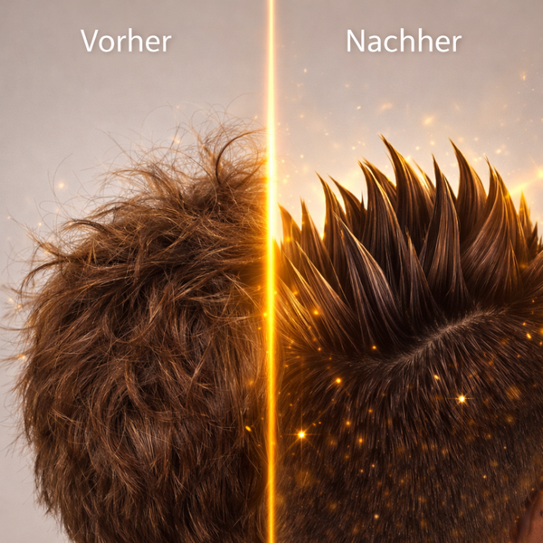 Vorher Nachher Vergleich zeigt Haarstyling Effekt mit Moco de Gorila Gel PUNK für starken Halt und definierte Frisur