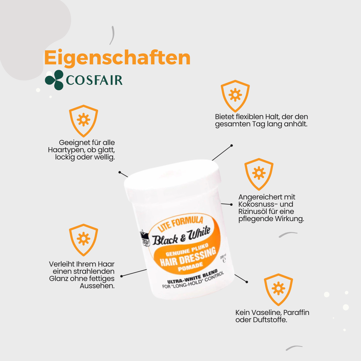 Black & White Lite Genuine Pluko Hair Dressing Pomade 200g - CosFair GmbH