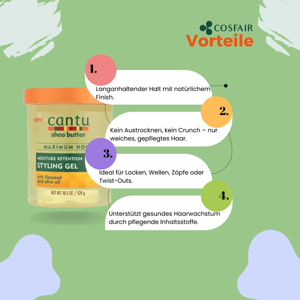 Cantu Shea Butter Moisture Styling Gel Flaxseed & Olive Oil 524g - CosFair GmbH