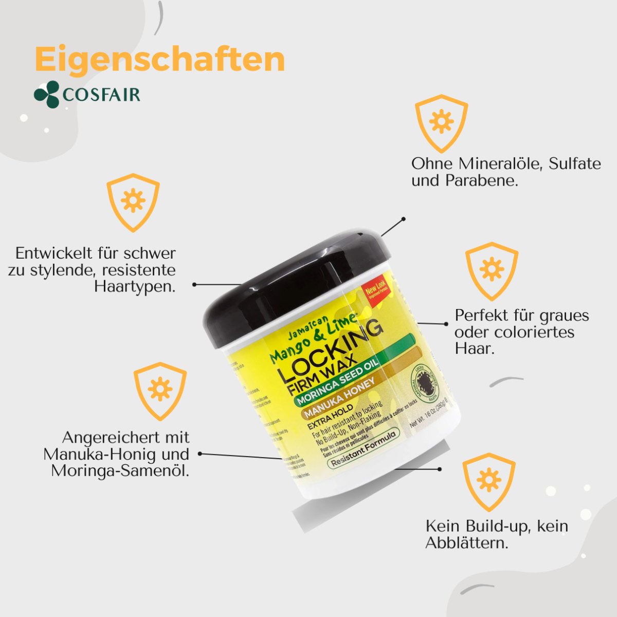Jamaican Mango & Lime Moringa & Manuka Locking Firm Wax 380g - CosFair GmbH