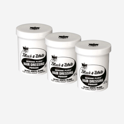 3X Black & White Genuine Pluko Hair Dressing Pomade 200g - CosFair GmbH