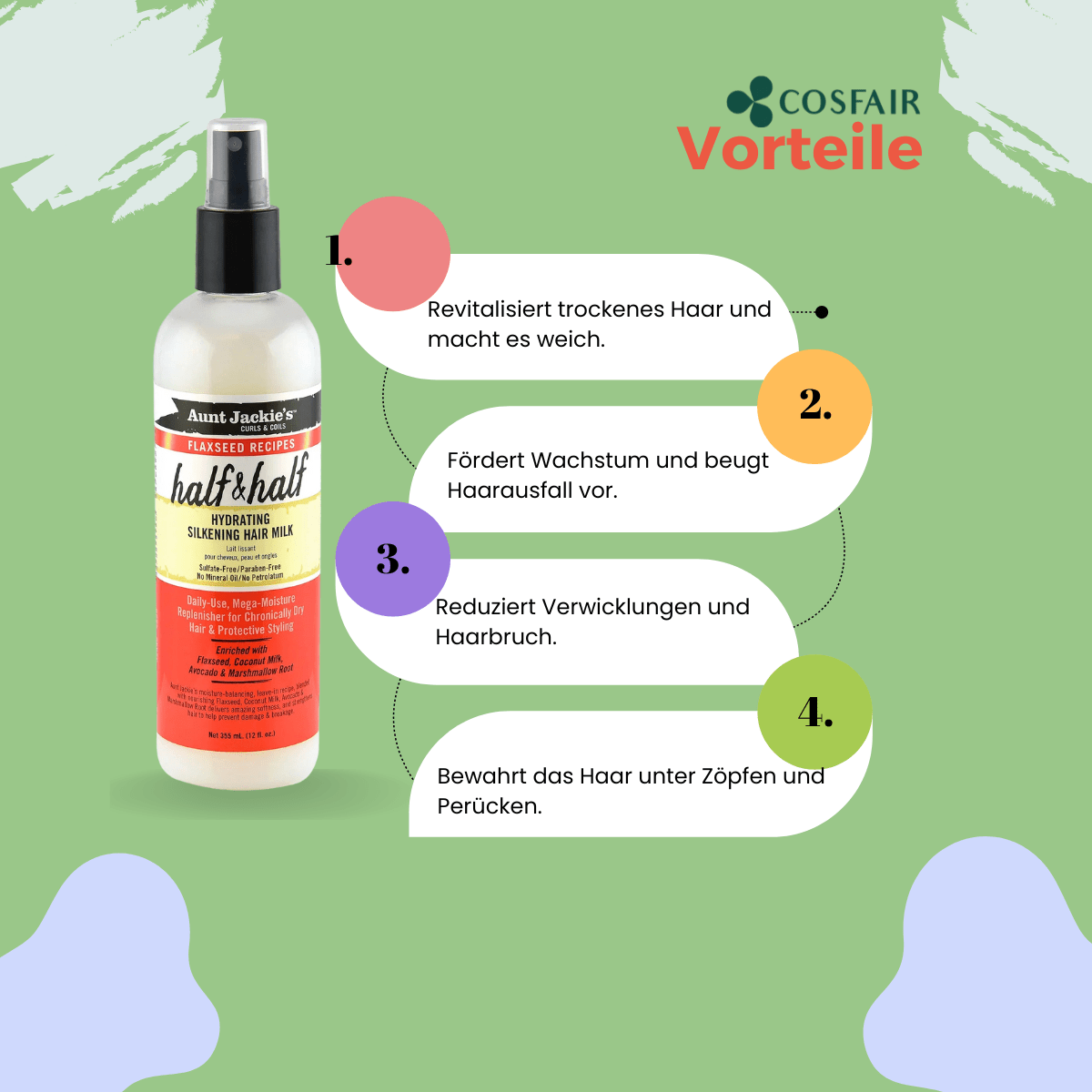 Aunt Jackie&#039;s Flaxseed Recipes Half &amp; Half Hydrating Silkening Hair Milk 355ml - CosFair GmbH