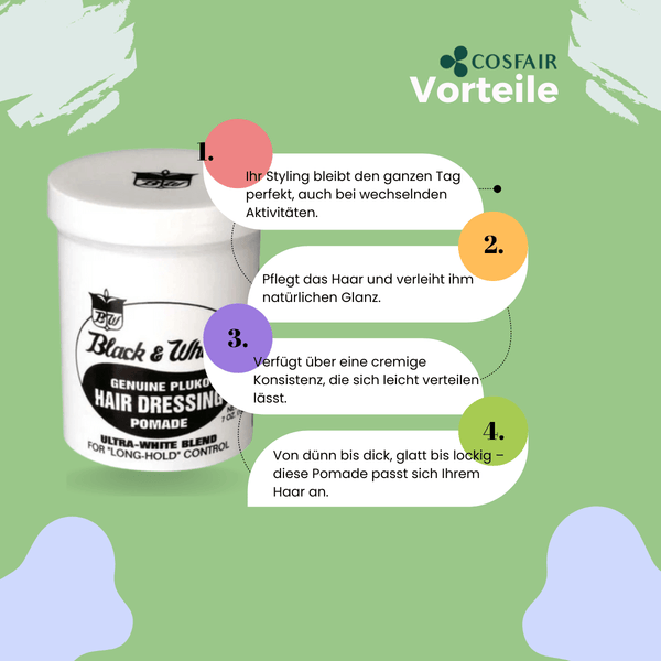 Black &amp; White Genuine Pluko Hair Dressing Pomade 200g - CosFair GmbH