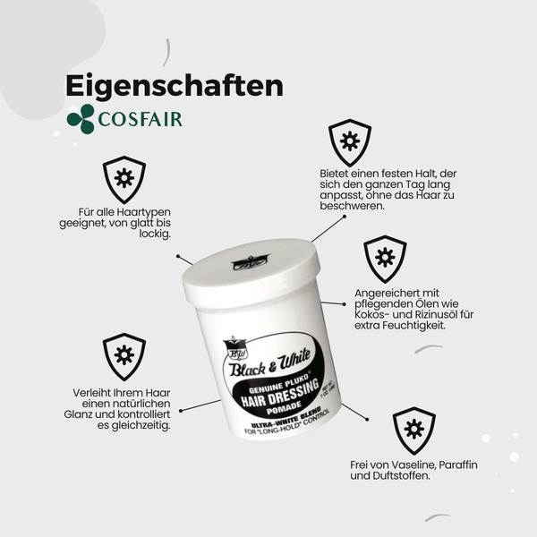 Black &amp; White Genuine Pluko Hair Dressing Pomade 200g - CosFair GmbH