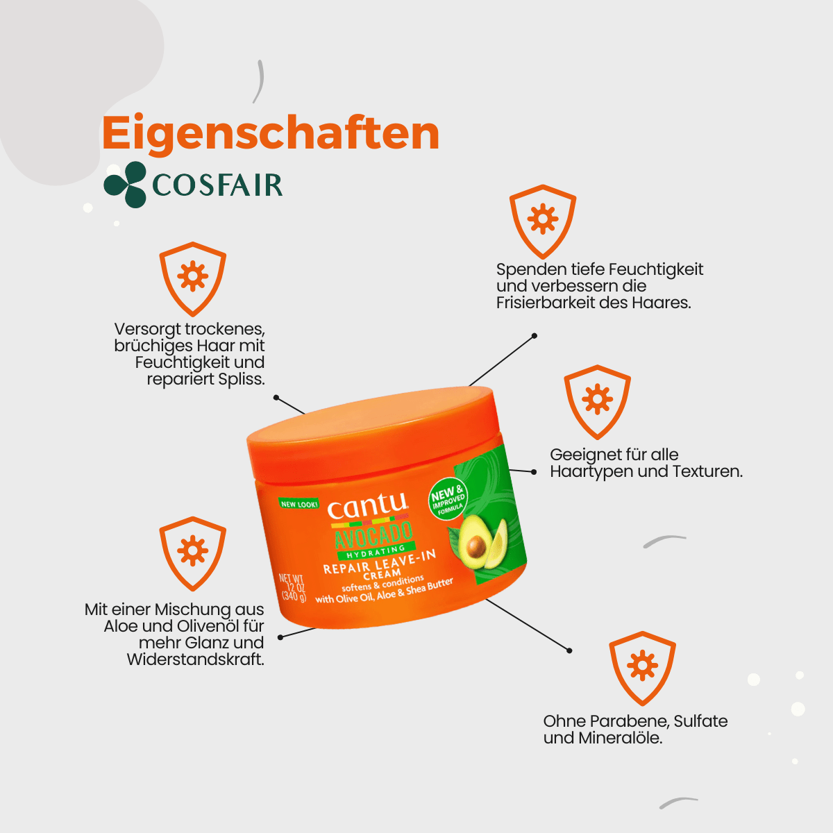 Cantu Avocado Hydrating Repair Leave - in Cream 340g - CosFair GmbH