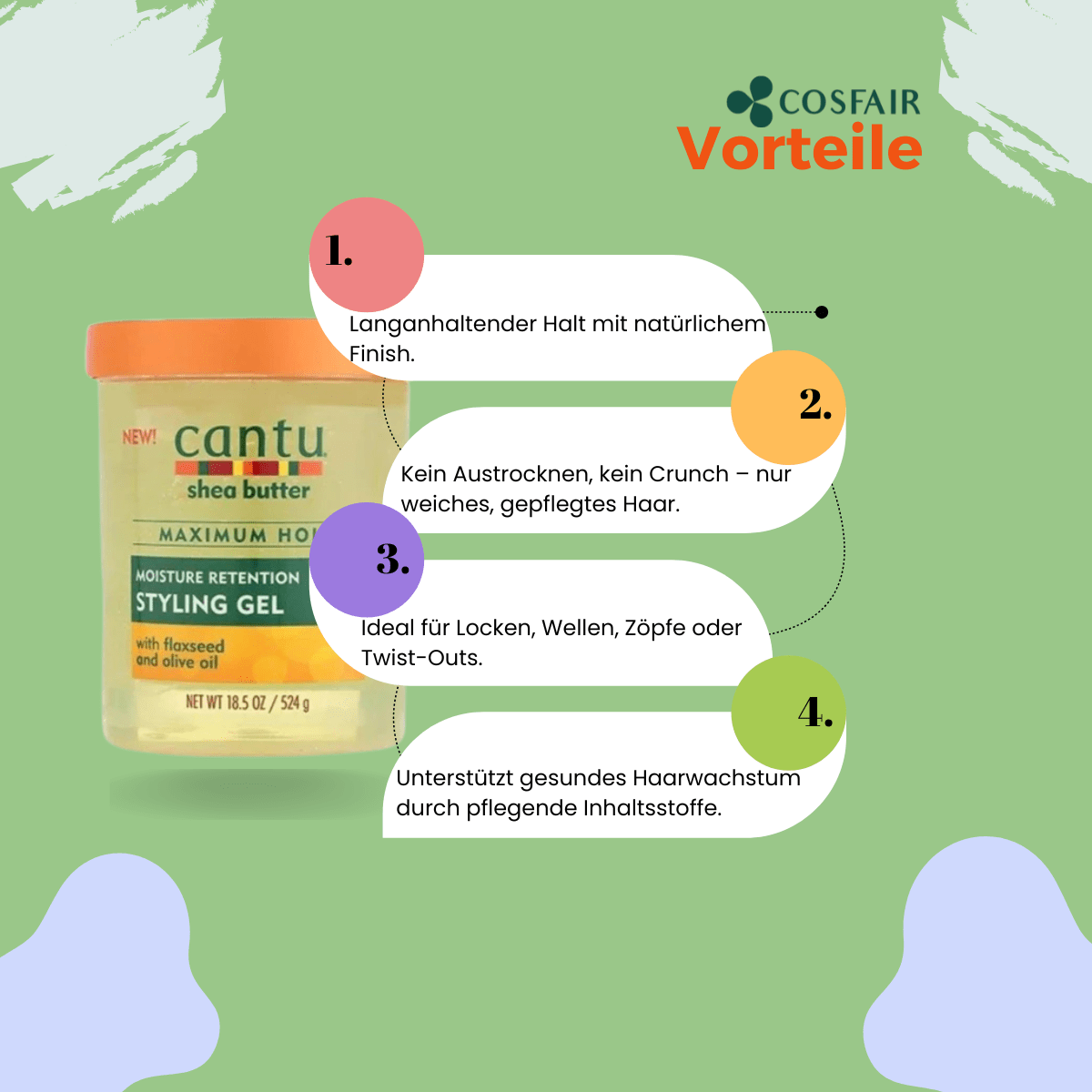 Cantu Shea Butter Moisture Styling Gel Flaxseed & Olive Oil 524g - CosFair GmbH