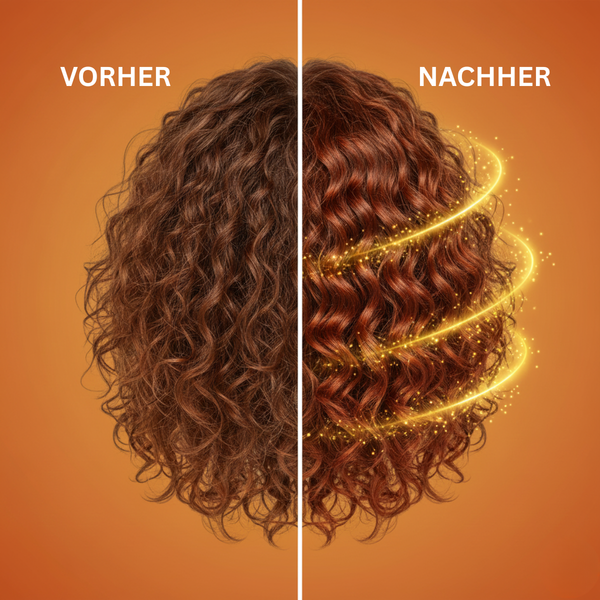 Vorher-Nachher-Darstellung: trockenes, frizziges Haar vor der Anwendung und hydratisierte, glänzende Locken nach Verwendung des Cantu TXTR Cleansing Oil Shampoo.