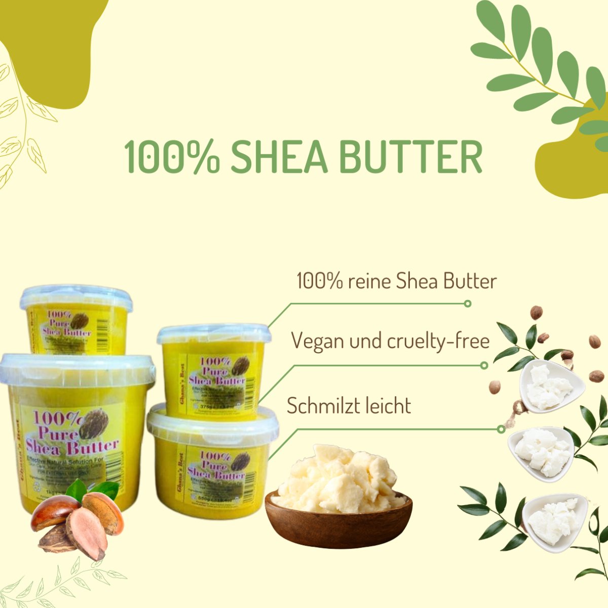 Ghana's Best Easy Melt 100% Pure Shea Butter 1000g - WHITE - CosFair GmbH