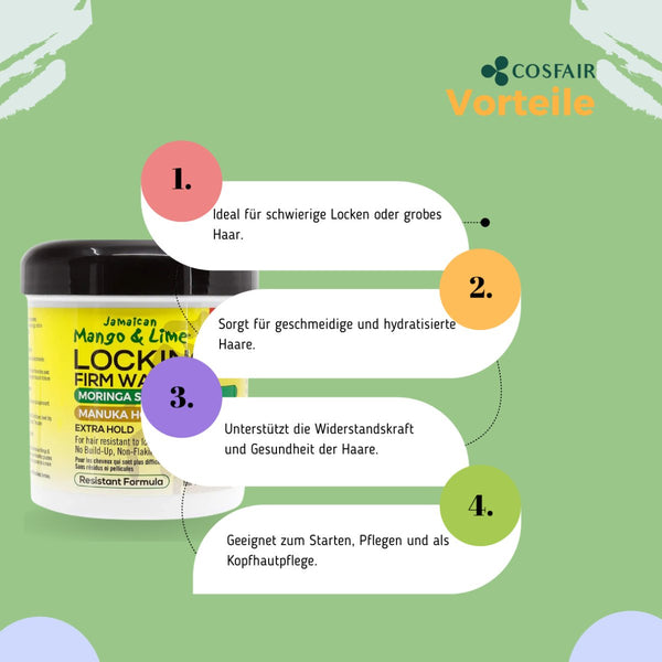 Jamaican Mango &amp; Lime Moringa &amp; Manuka Locking Firm Wax 380g - CosFair GmbH