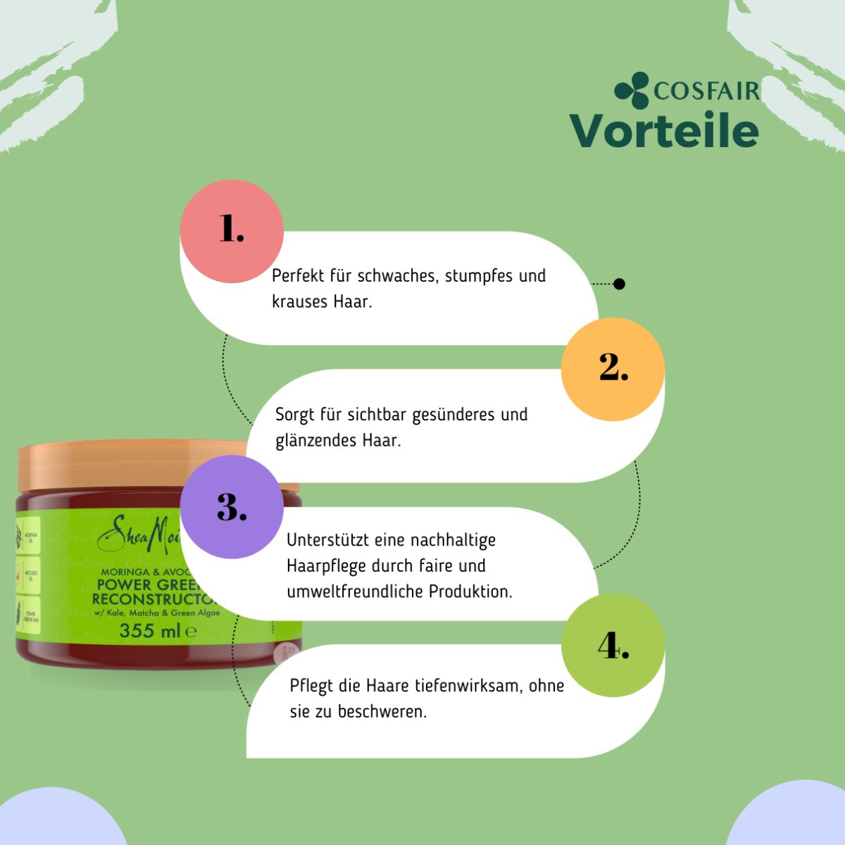 Shea Moisture Moringa &amp; Avocado Power Greens Reconstructor 355ml - CosFair GmbH