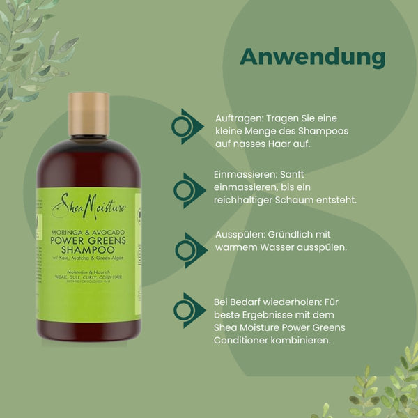 Shea Moisture Moringa &amp; Avocado Power Greens Shampoo 384ml - CosFair GmbH