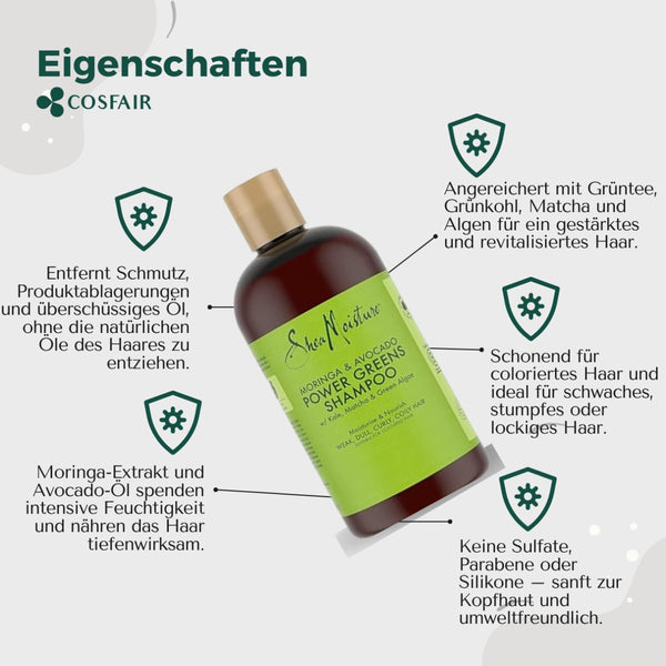 Shea Moisture Moringa &amp; Avocado Power Greens Shampoo 384ml - CosFair GmbH