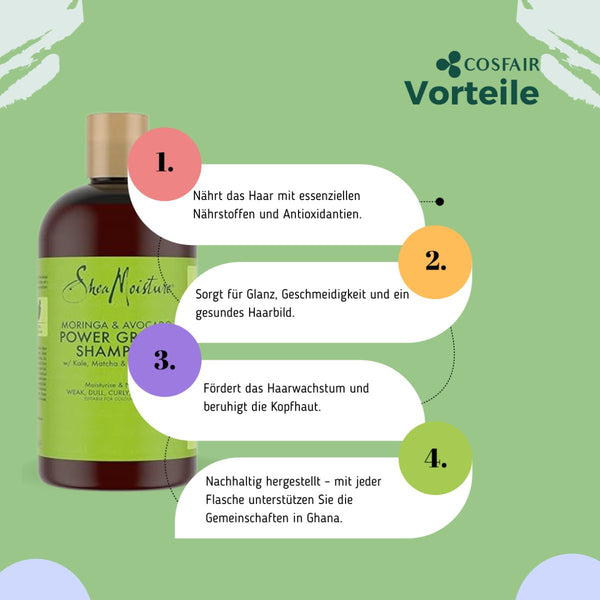 Shea Moisture Moringa &amp; Avocado Power Greens Shampoo 384ml - CosFair GmbH