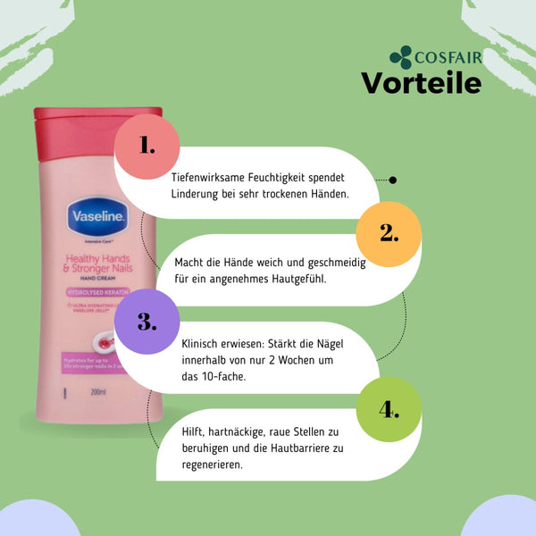 Vaseline Intensive Care Healthy Hands &amp; Stronger Nails 200ml - CosFair GmbH