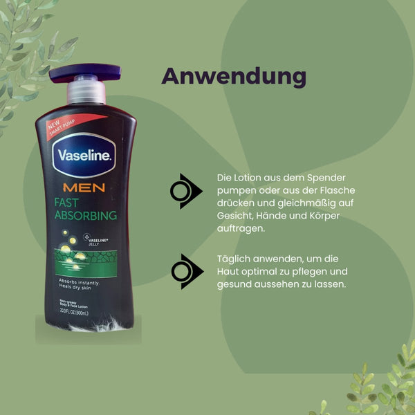 Vaseline Men Fast Absorbing Body &amp; Face Lotion 600ml - CosFair GmbH